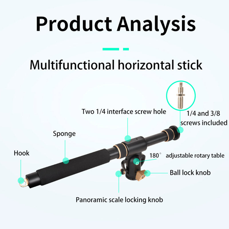 Q-YT03 Aluminum Alloy Horizontal Stand for Tripod Extender Adjustable Extension Rod 360-Degree Rotating Q-YT03 Aluminum Alloy Horizontal Stand for Tripod Extender Adjustable Extension Rod 360-Degree Rotating